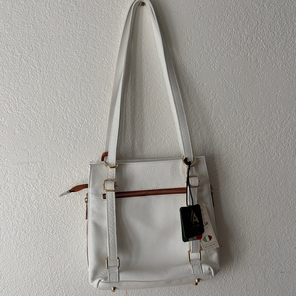 Valentina White Leather Shoulder Bag